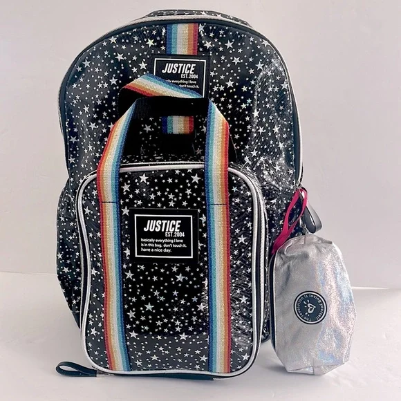 Justice Girls Star Patterned Striped Backpack Set NEW - Picture 7 of 8